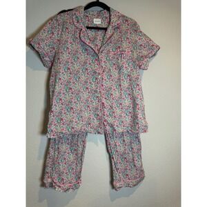 BedHead PJs Cassandra Short Sleeve Classic Woven Cotton Poplin Cropped Set sz L